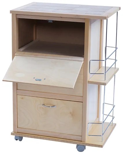 Carrello da cucina con ante a ribalta e portabottiglie Naturale