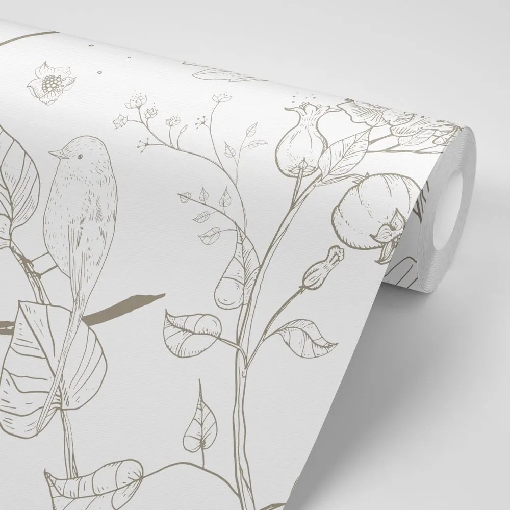 Carta da parati – Natura morta vintage con uccellini