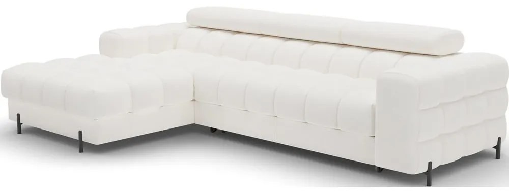 Divano angolare color crema allungabile/con contenitore (con penisola a sinistra/con chaise lounge) con rivestimento in bouclé Felro – ELTAP