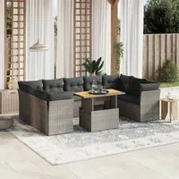 Set Divano da Giardino 10 pz con Cuscini Grigio in Polyrattan 3270997