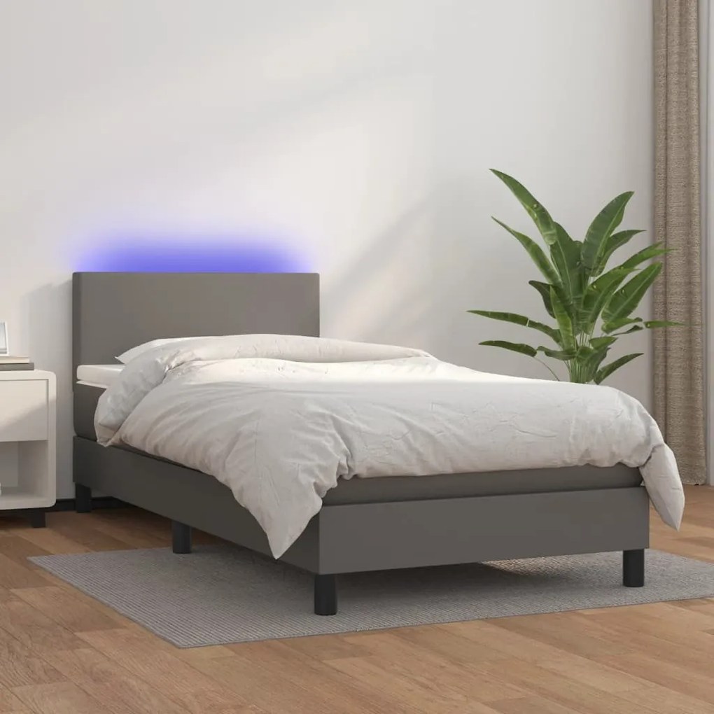 Giroletto Molle Con Materasso E Led Grigio 80x200cm Similpelle /