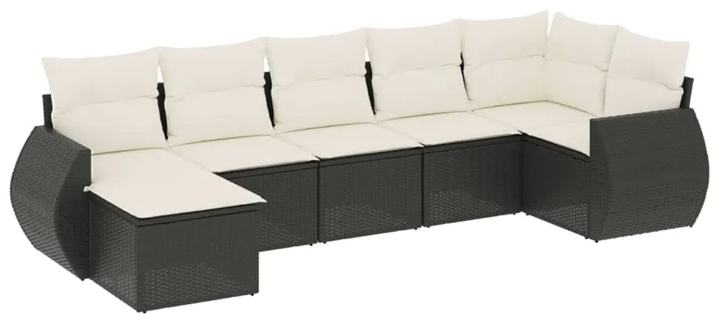 Set divani da giardino con cuscini 7pz nero polyrattan