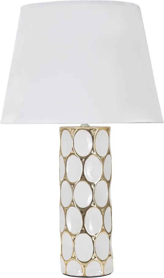 Lampada da tavolo bianca/dorata in ceramica con paralume in tessuto (altezza totale 56 cm) Glam Carv – Mauro Ferretti
