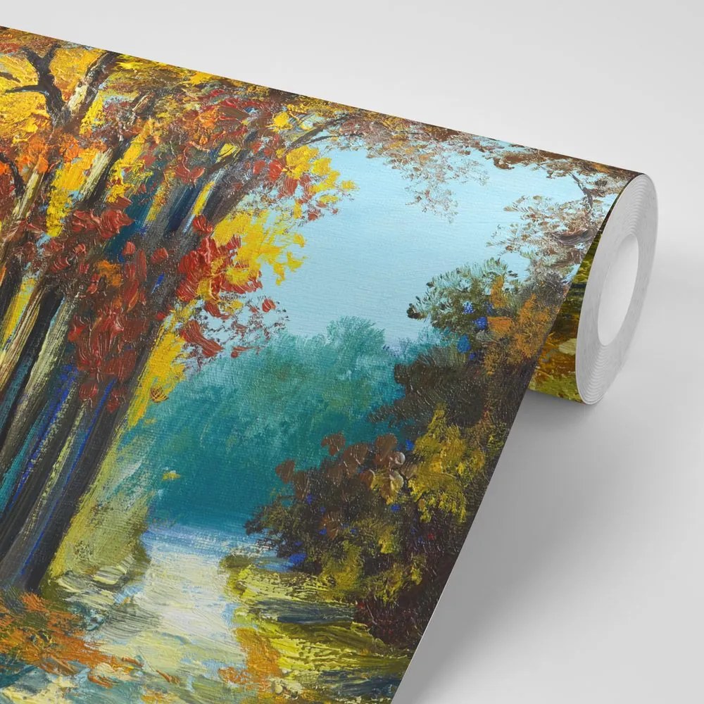 Carta da parati – Alberi dipinti nei colori dell'autunno