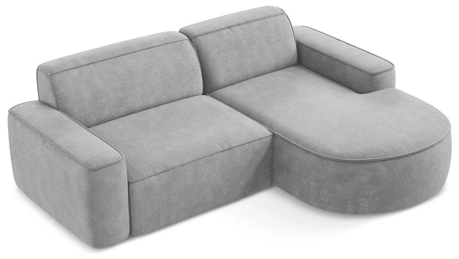 Divano angolare grigio chiaro (con penisola a destra/con chaise lounge) con rivestimento in ciniglia Omao – Makamii