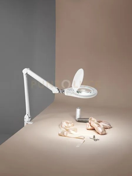 Lampada da tavolo in plastica colore bianco con lente di ingrandime...