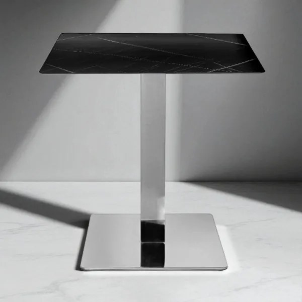 Tavolo pub ristorante bar 70x70 cm Top esterno HPL effetto Marmo NERO gamba argento H 74