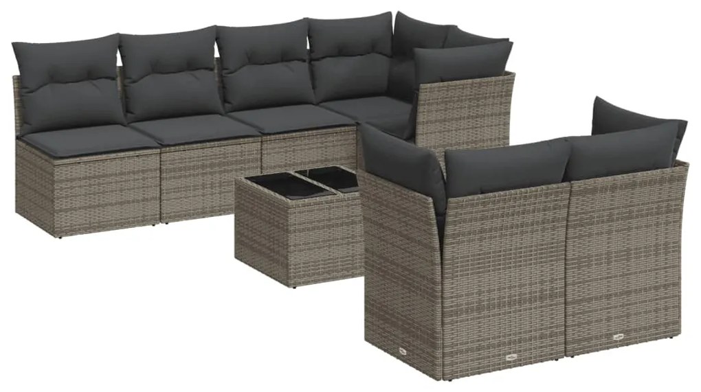 Set divano da giardino 8 pz con cuscini grigio in polyrattan