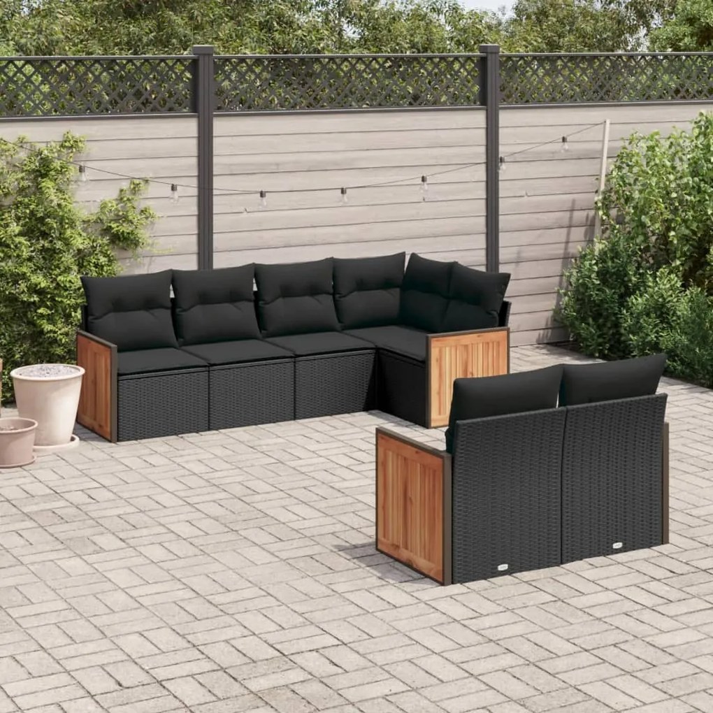 Set Divani da Giardino con Cuscini 7pz Nero Polyrattan