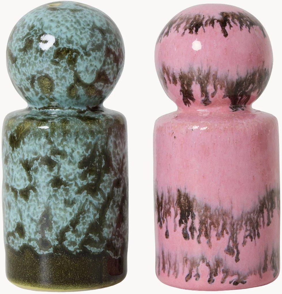 Set saliera e pepiera fatte a mano con smalto reattivo 70's 2 pz