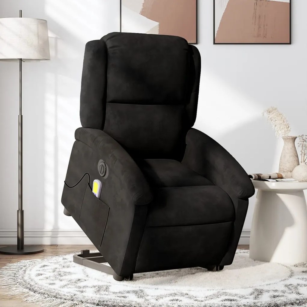 Poltrona Alzapersona Massaggi Elettrica Reclinante Nera Velluto /