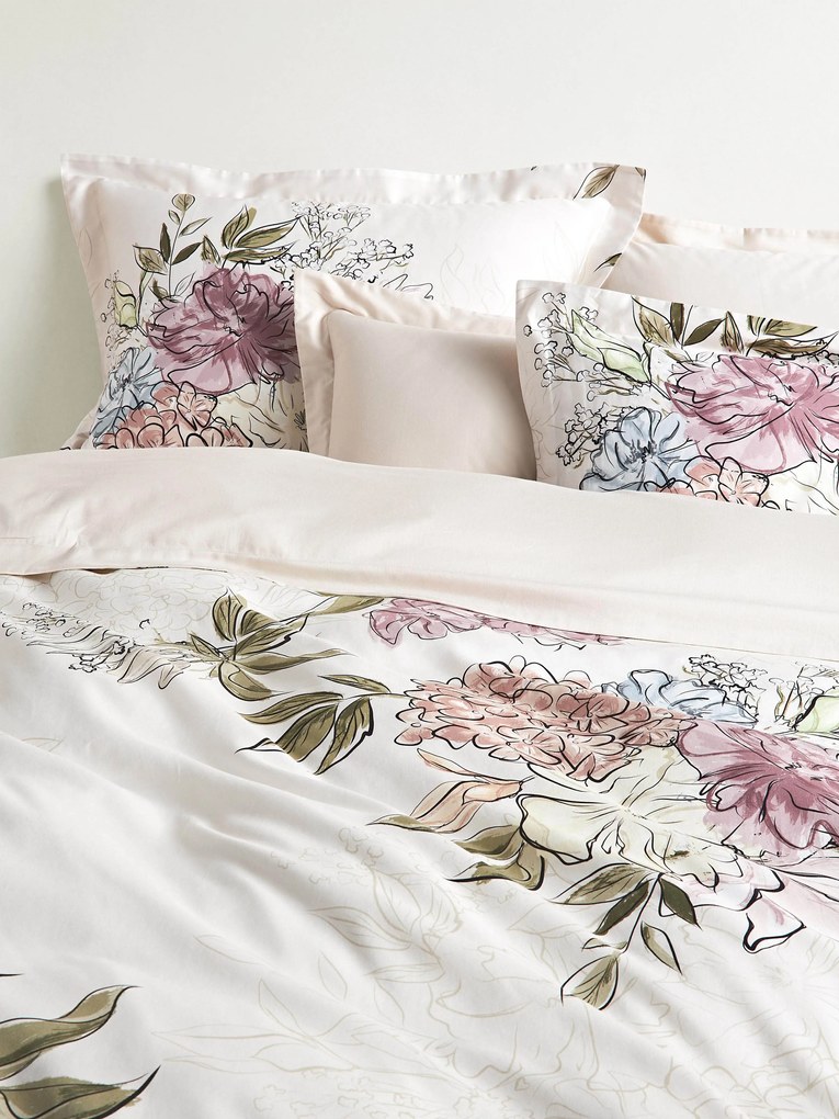 Parure copripiumino in raso di cotone con motivo floreale Margot