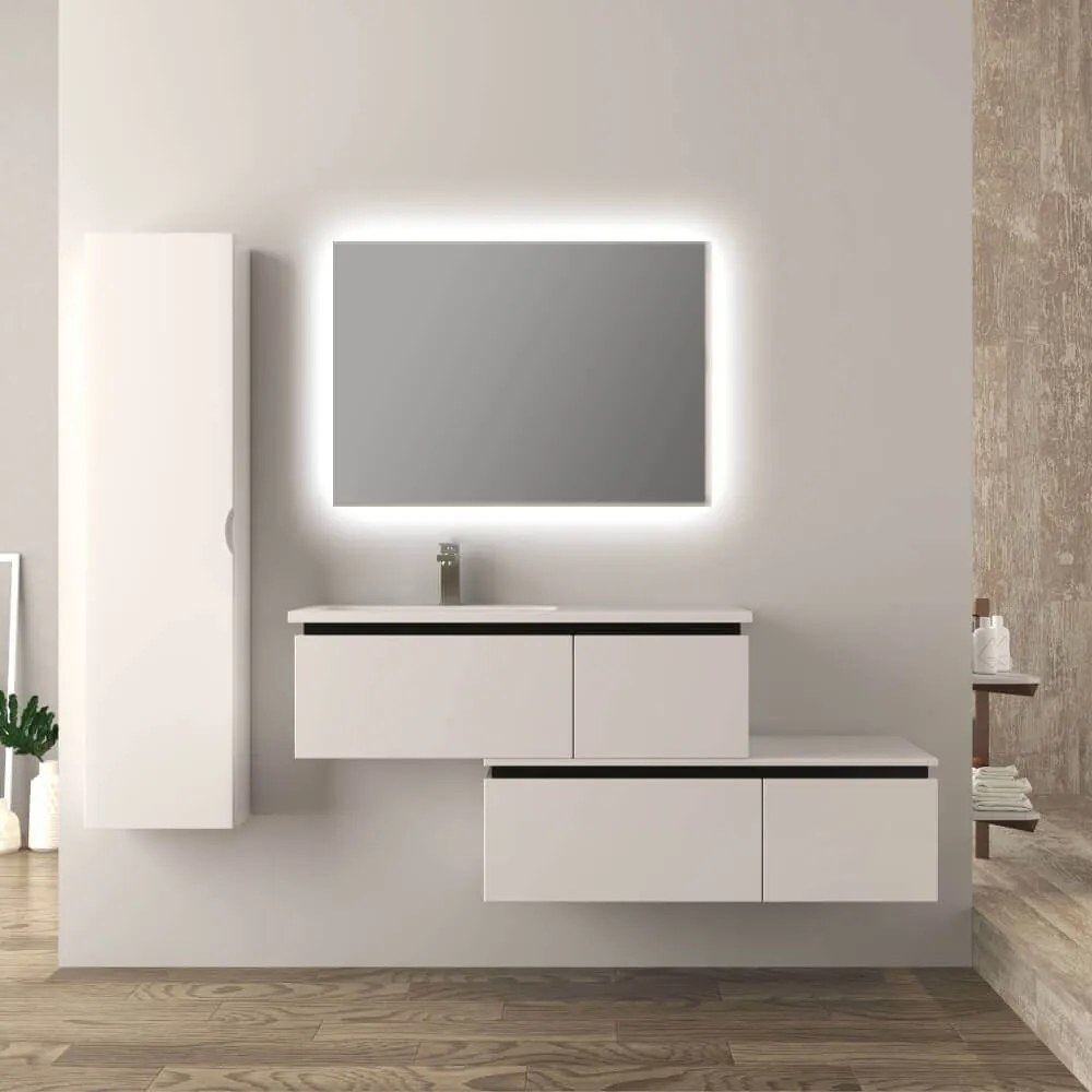 Mobile bagno sfalsato 140 cm sospeso bianco lucido Mod. Slide