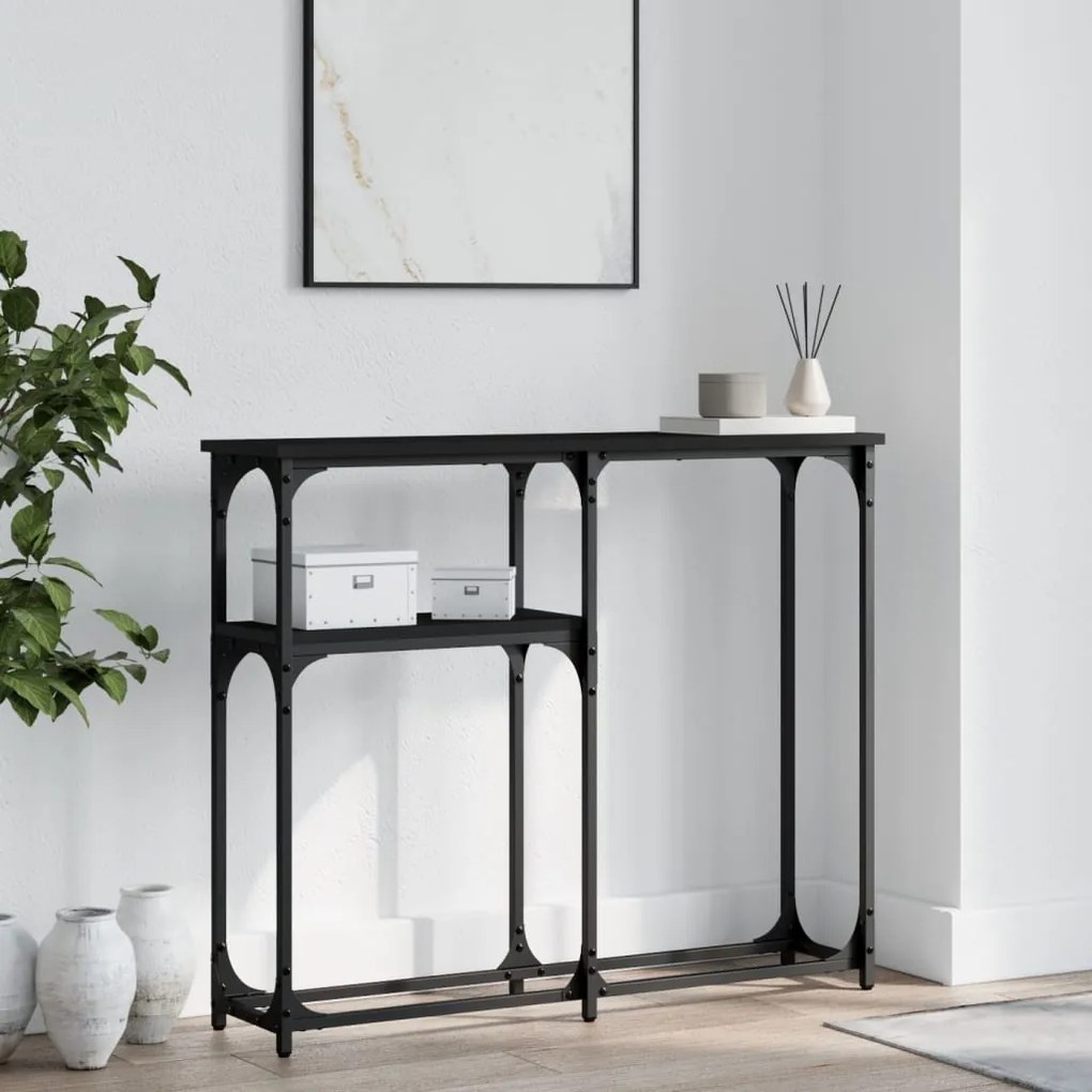 Tavolino Consolle Nero 90x22,5x75 Cm İn Legno Multistrato /