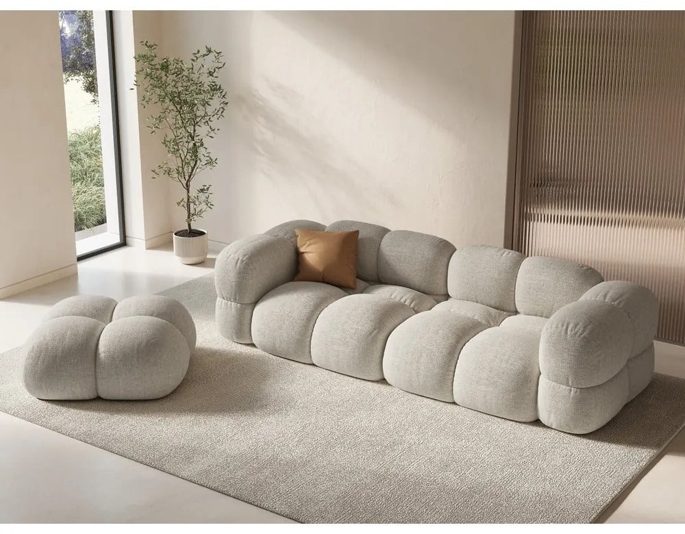 Poggiapiedi beige con rivestimento in velluto Loretto – Cosmopolitan Design