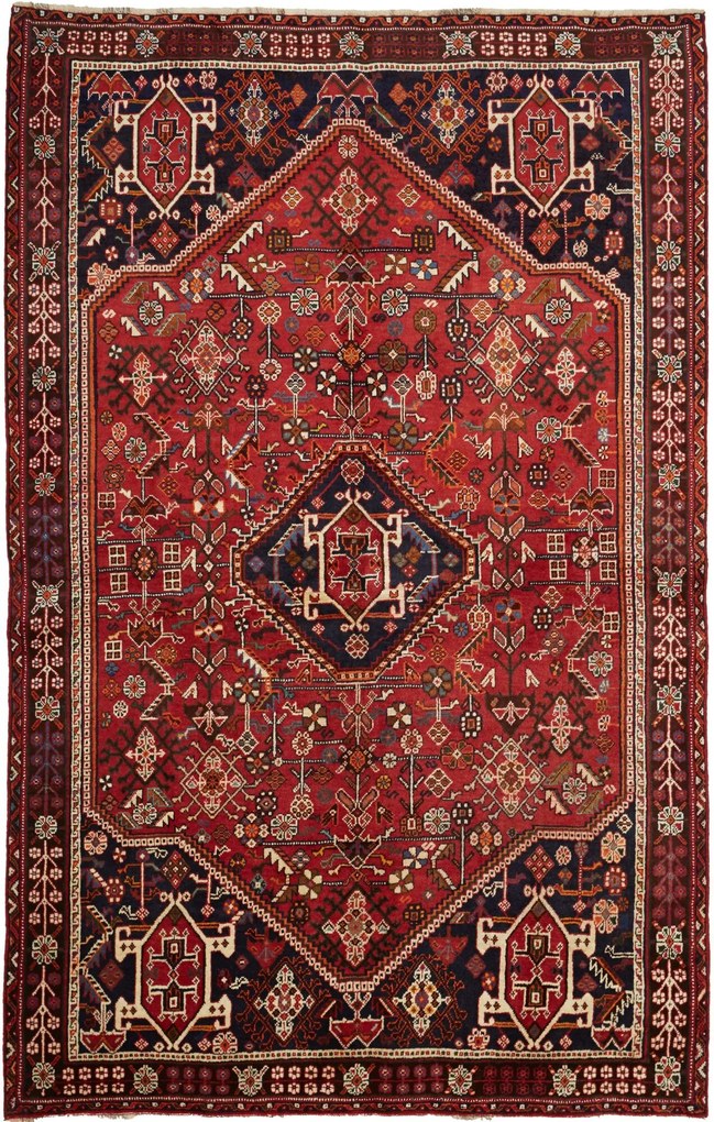 Shiraz Tappeto 160 x 250 Rosso (Iran) Annodato A Mano