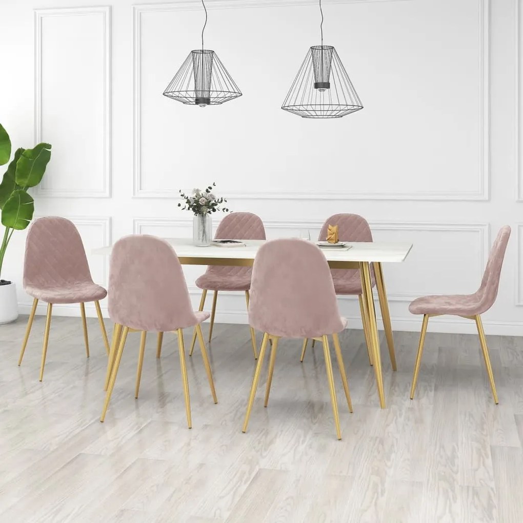 Sedie Da Pranzo 6 Pz Rosa İn Velluto /