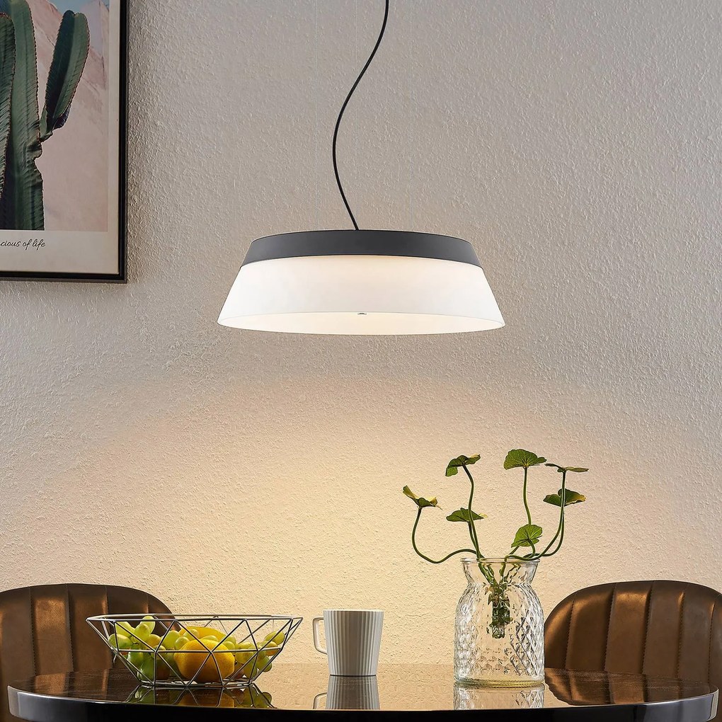 Lampada a sospensione Jusanna di Lucande, vetro trasparente Lusine Lucande, Nero, Soggiorno / Sala da pranzo, Vetro, Moderno