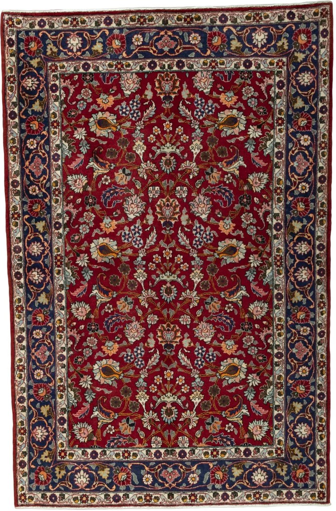 Mashad Tappeto 140 x 210 Rosso (Iran) Annodato A Mano