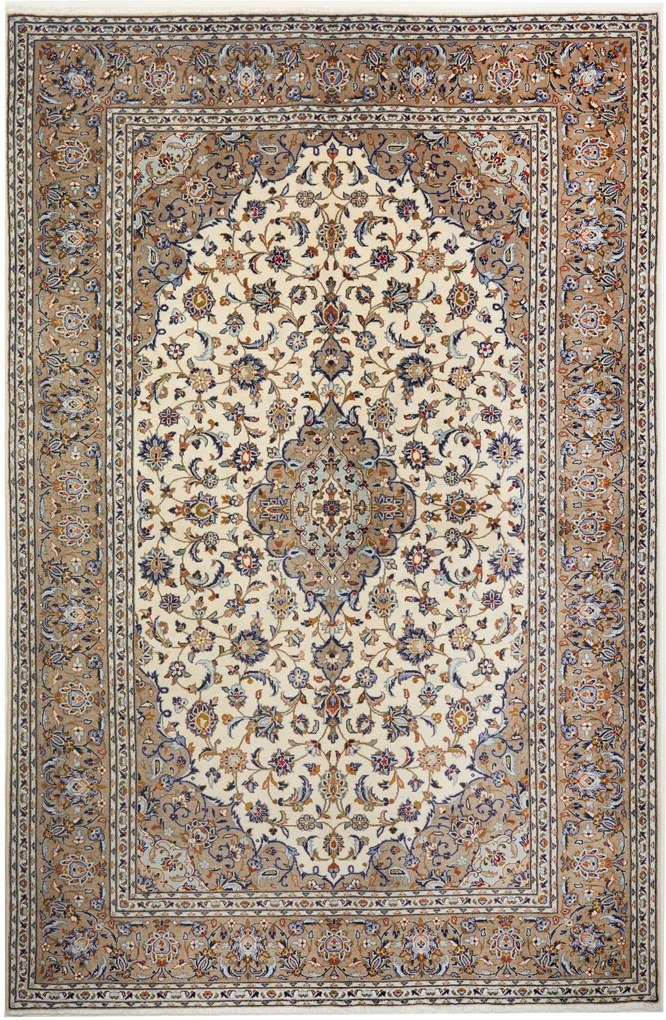 Kashan Tappeto 200x310 Beige (Iran) Annodato A Mano
