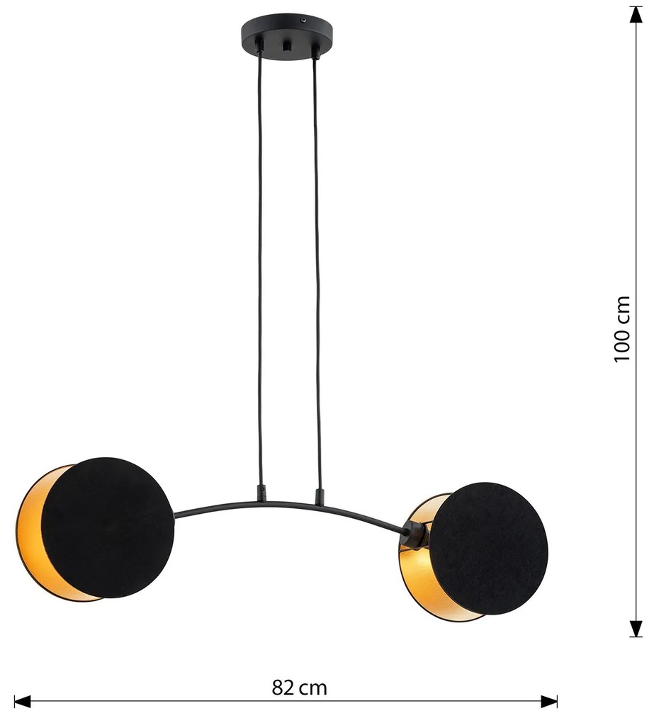 Lampada A Sospensione 2 Luci Moderna Nut In Acciaio Nero E Oro