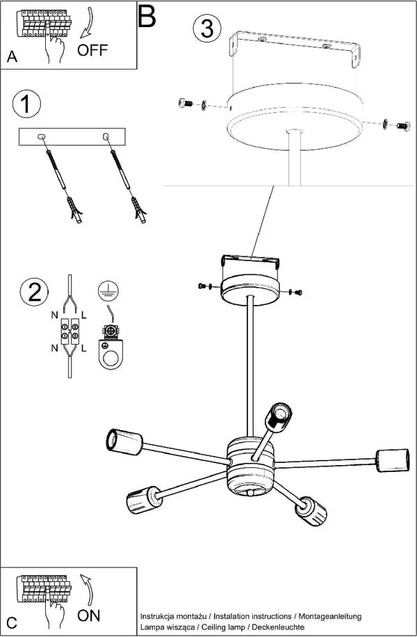 Plafoniera nera 66x66 cm Benedett – Sollux