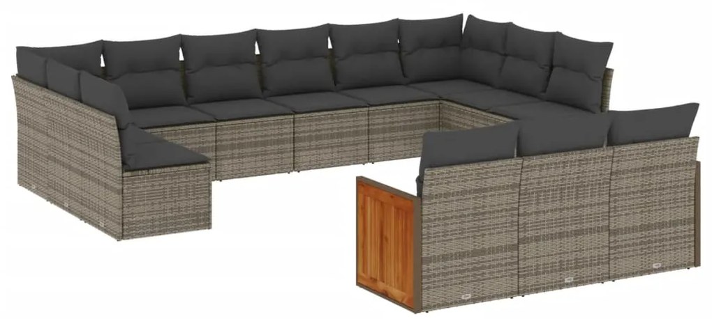 Set divani da giardino 13 pz con cuscini grigio in polyrattan