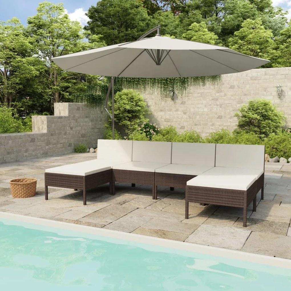 Set divani da giardino 6 pz con cuscini in polyrattan marrone