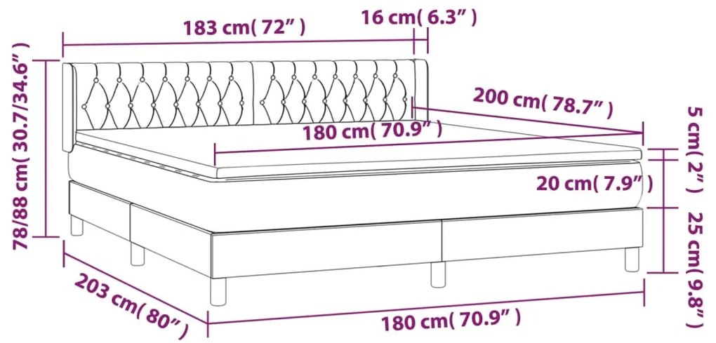 Giroletto a Molle con Materasso Marrone Scuro 180x200cm Tessuto