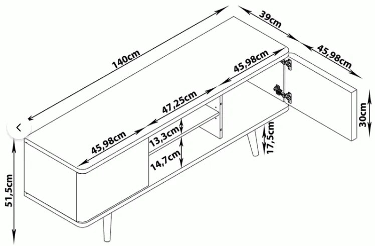 Tavolo TV bianco in rovere 140x52 cm Alana - Støraa