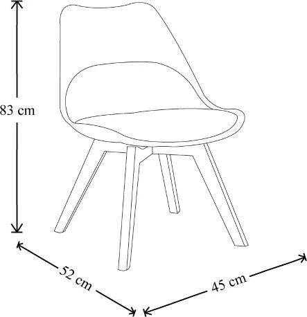 Sedia in polipropilene bianca con cuscino nero in ecopelle,struttura base legno
