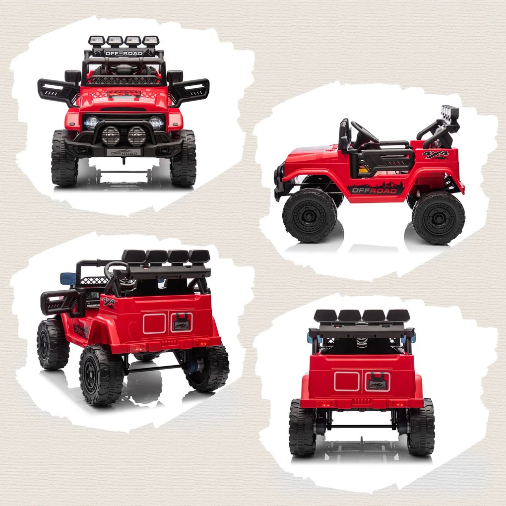 Macchina Fuoristrada per Bambini 99x66x68.5 cm con Fanali Clacson e Telecomando in PP e Metallo Rosso...
