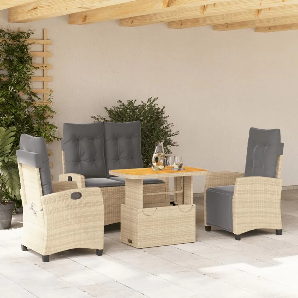 Set da pranzo da giardino 4 pz con cuscini beige in polyrattan