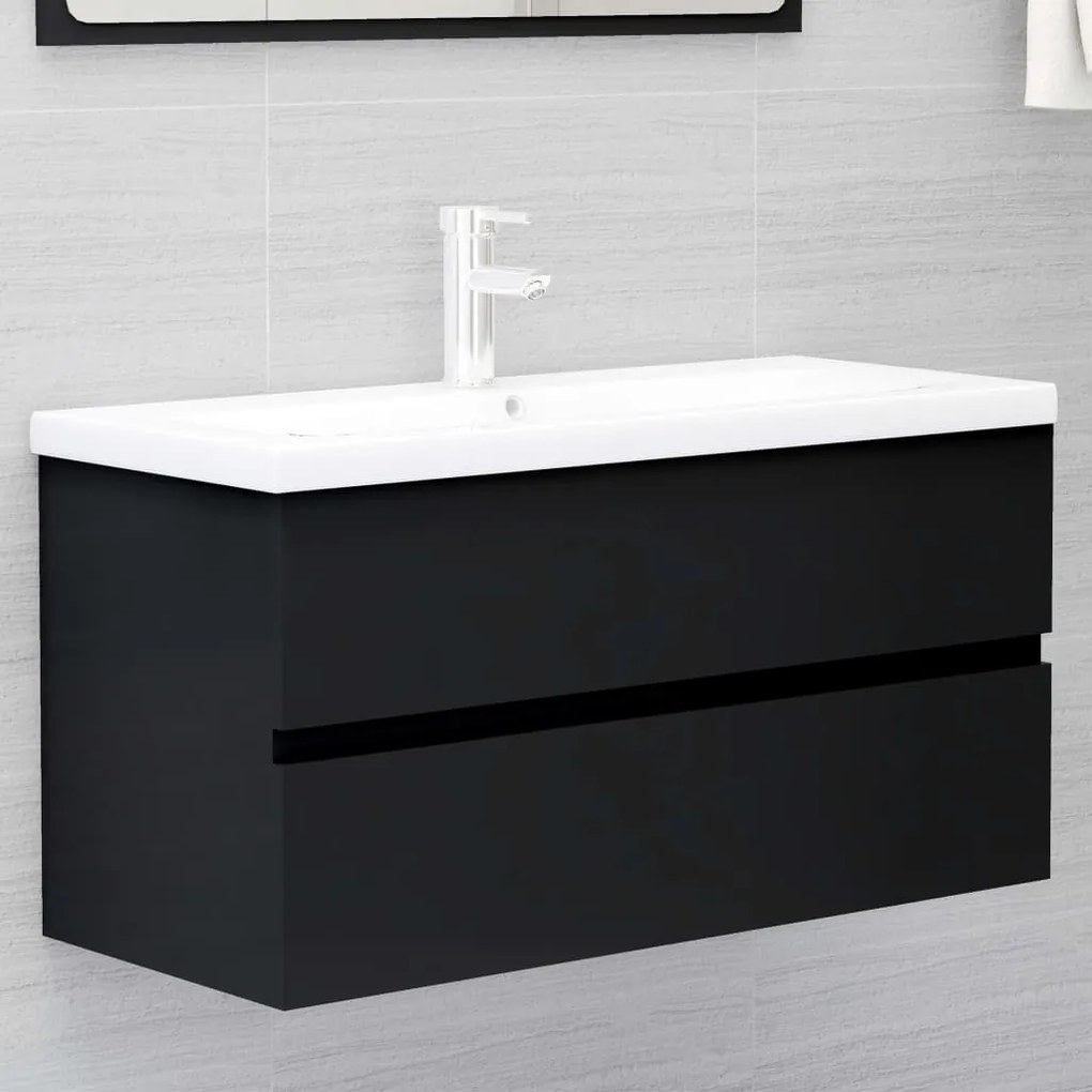 Mobile Lavabo Nero 90x38,5x45 Cm İn Legno Multistrato /