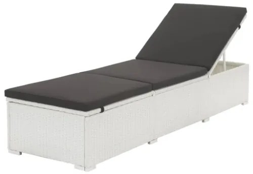 Lettino Prendisole con Cuscino Nero in Polyrattan Bianco