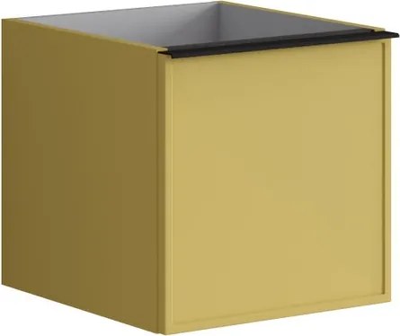 Cassettiera Pixel con 1 cassetto frontale Stripes laccato opaco giallo sole e maniglia alluminio nero opaco L.40 H.40 P.45,5 cm.