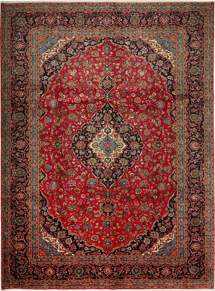 Kashan Tappeto 390x300 Rosso (Iran) Annodato A Mano