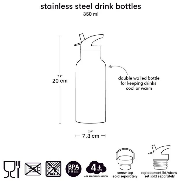 A Little Lovely Company - borraccia in acciaio inox, 350 ml - veicoli