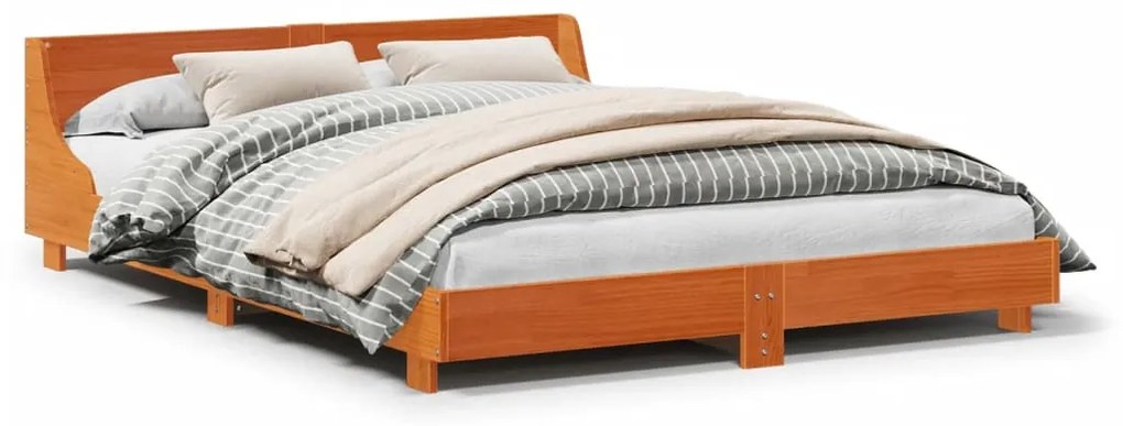 Letto Senza Materasso Marrone Cera 150x200 Cm İn Legno Di Pino /