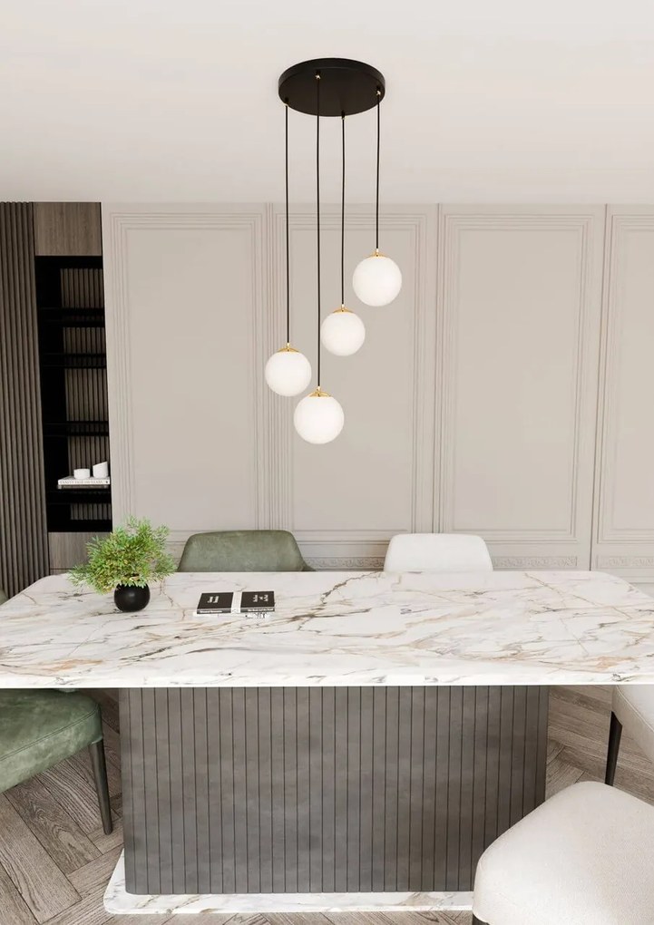 Lampadario a Sospensione in Acciaio e Vetro ROYAL 4 Bianco o Nero 4xE14