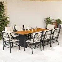 Set da Pranzo da Giardino 9 pz con Cuscini Nero in Polyrattan 3212071