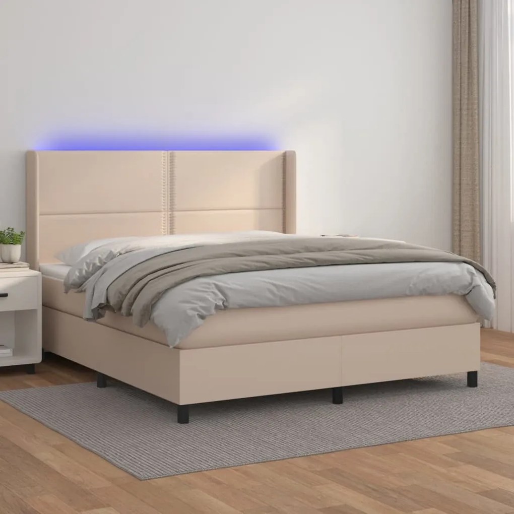 Giroletto Molle Materasso e LED Cappuccino 180x200cm Similpelle