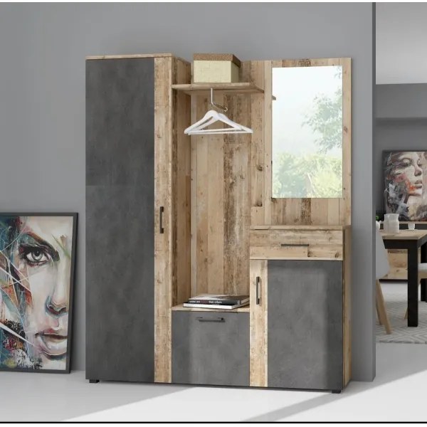 Mobile per ingresso con specchio NOLAN, marrone/grafite