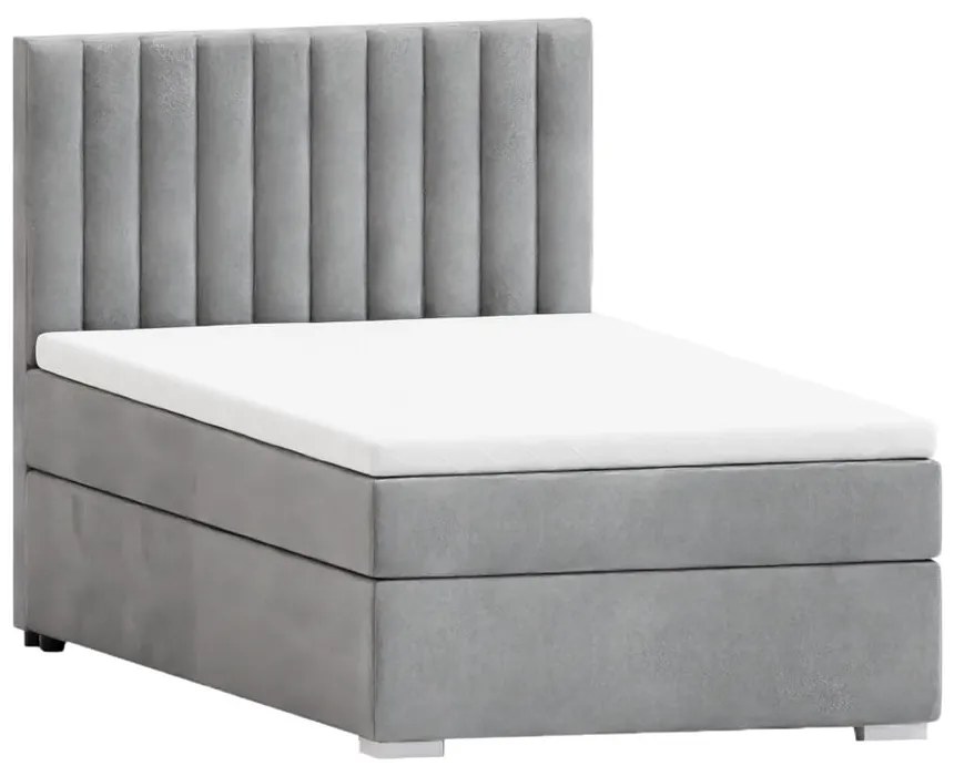 Letto singolo imbottito con contenitore grigio chiaro con materasso e topper inclusi 100x200 cm Bunny – Ropez