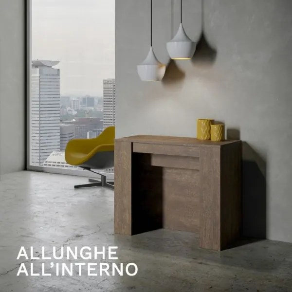 Tavolo Consolle Allungabile VENUS allungabile fino a 296 cm NOCE allunghe interne