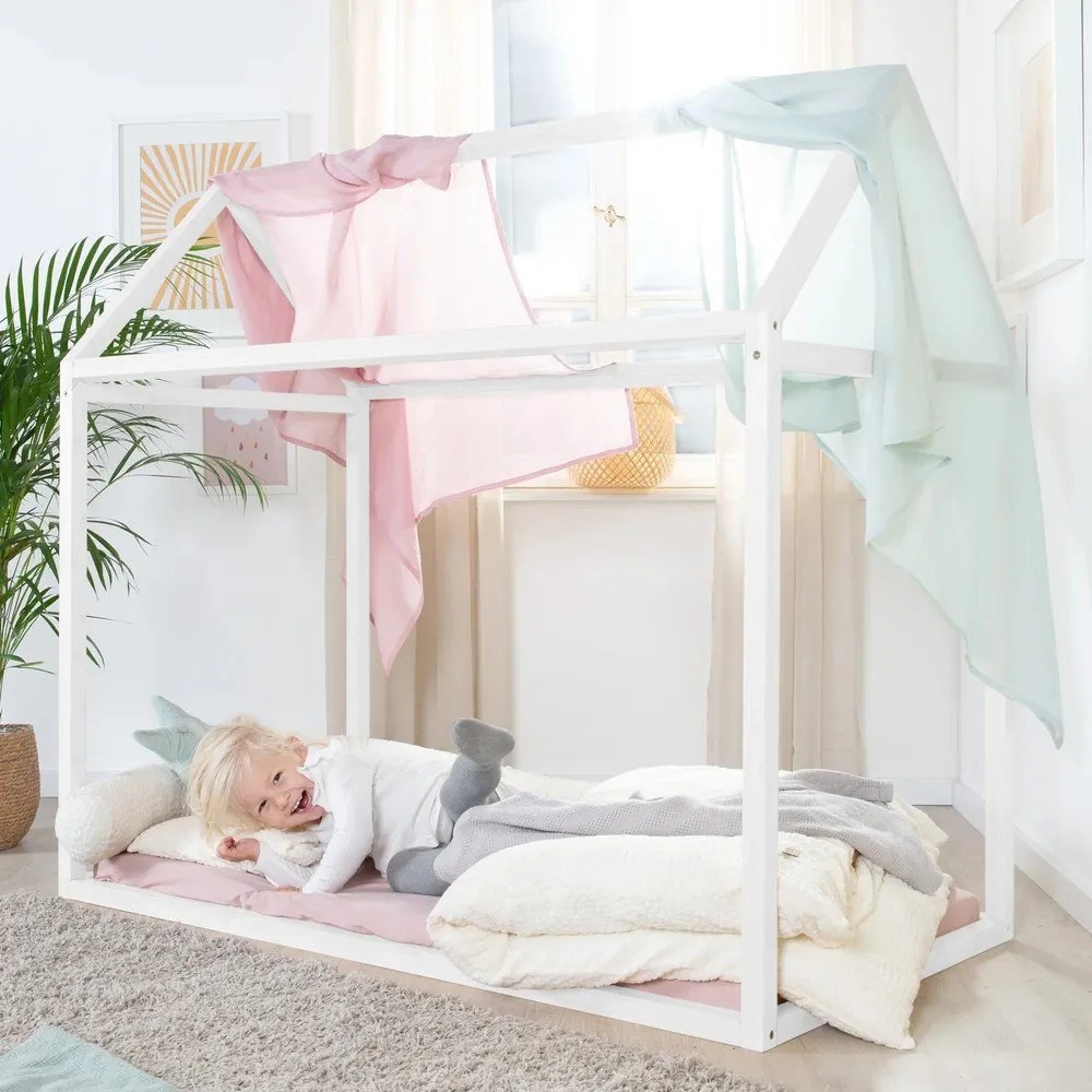 Letto da bambini a forma di casa bianco in pino massiccio con materasso incluso e rete non inclusa 70x140 cm House Bed – Roba