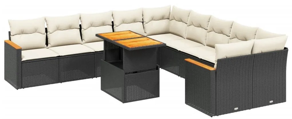 Set Divani da Giardino 11 pz con Cuscini in Polyrattan Nero