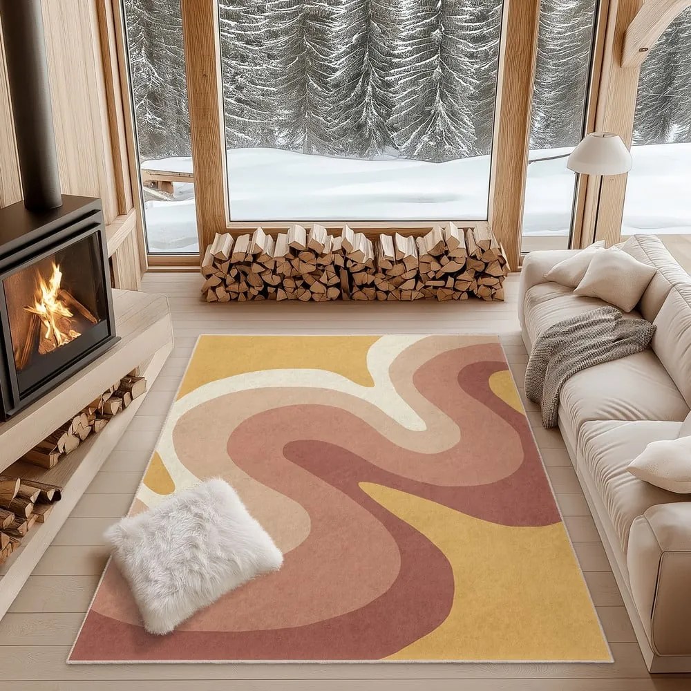 Tappeto giallo ocra e rosa polveroso lavabile 160x230 cm Strawberry Creamsicle – Mila Home