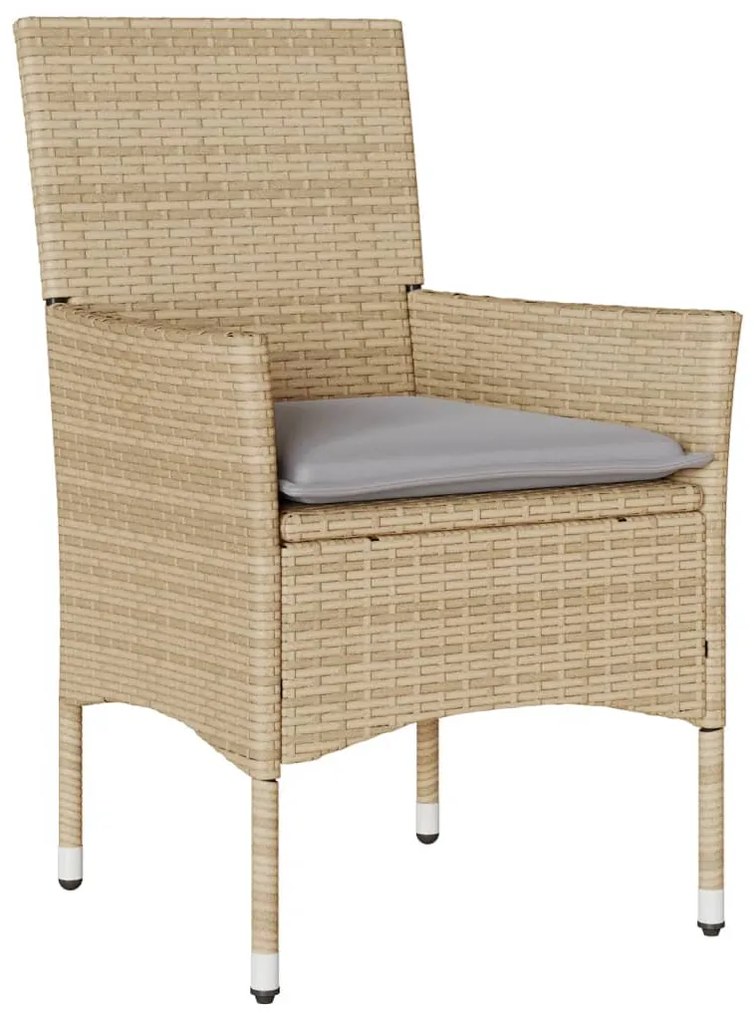 Set da bistrò 3 pz con cuscini beige polyrattan e vetro