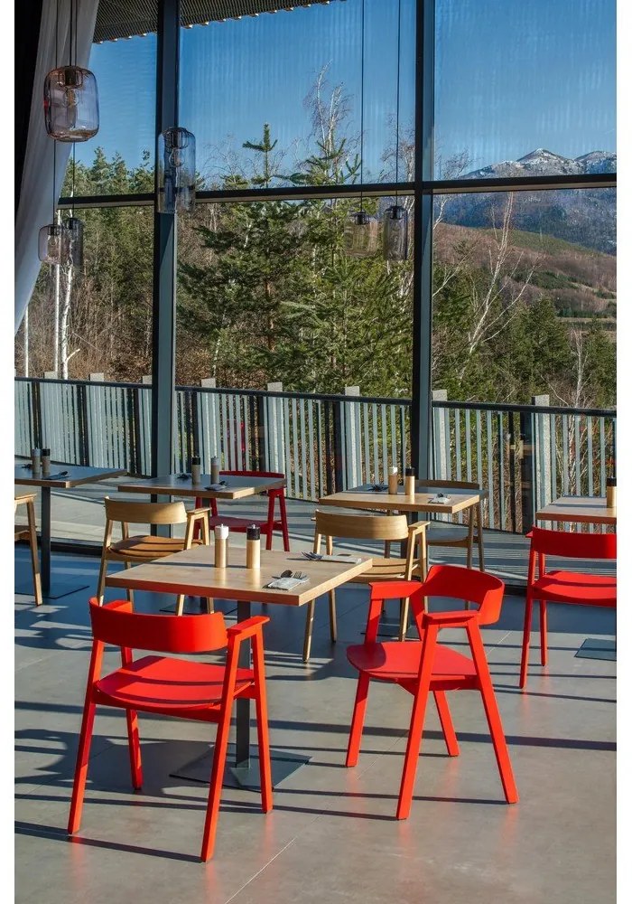 Sedia da pranzo rossa in rovere massiccio con braccioli Flip – Gazzda